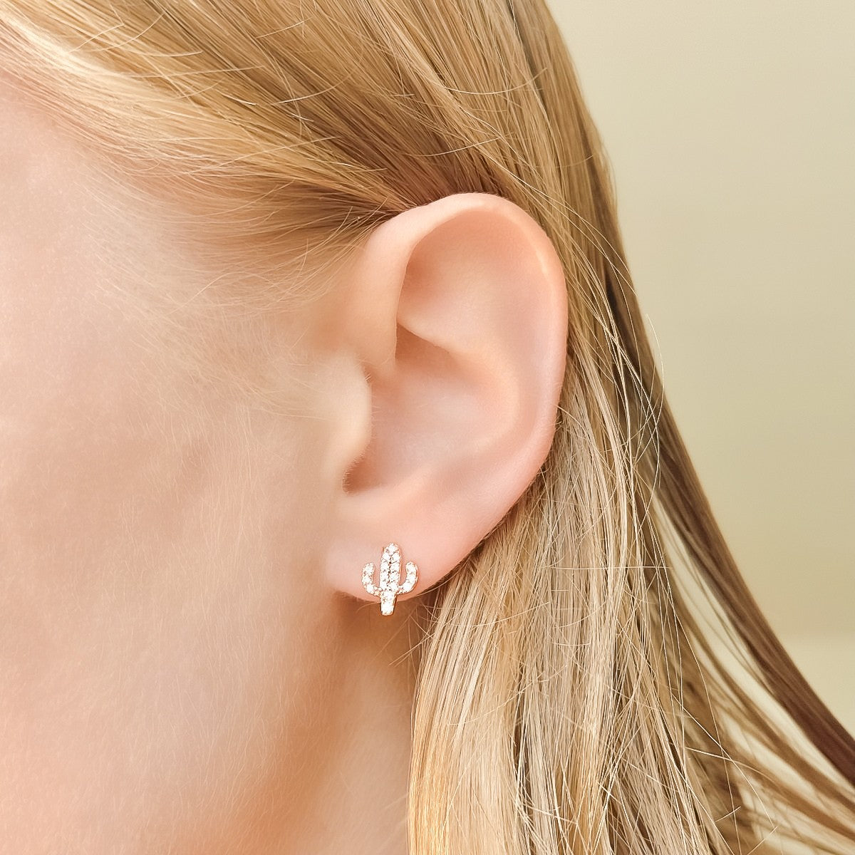 Sterling Silver Gold Plated CZ Cactus Studs