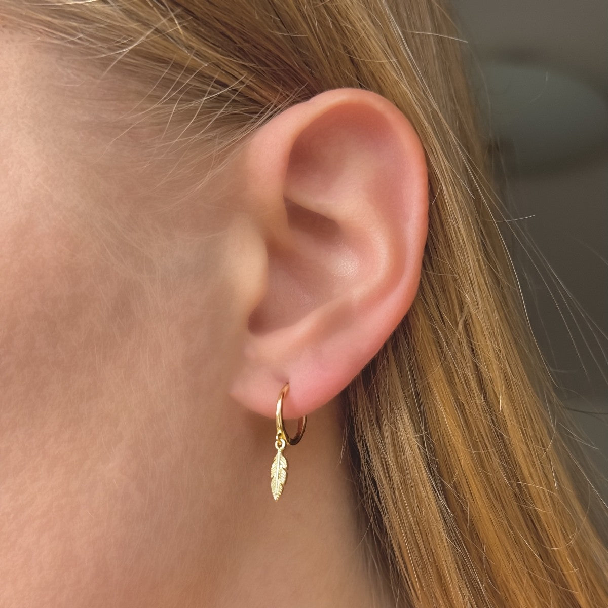Sterling Silver Gold Plated Hoops with Feather Charms