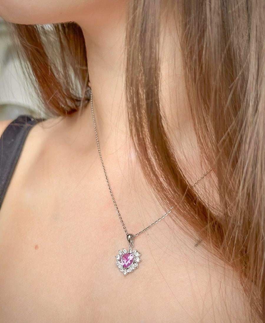 Sterling Silver Rhodium Plated CZ Heart Necklace