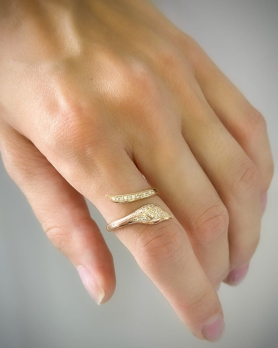 Sterling Silver Gold Plated CZ Snake Ring