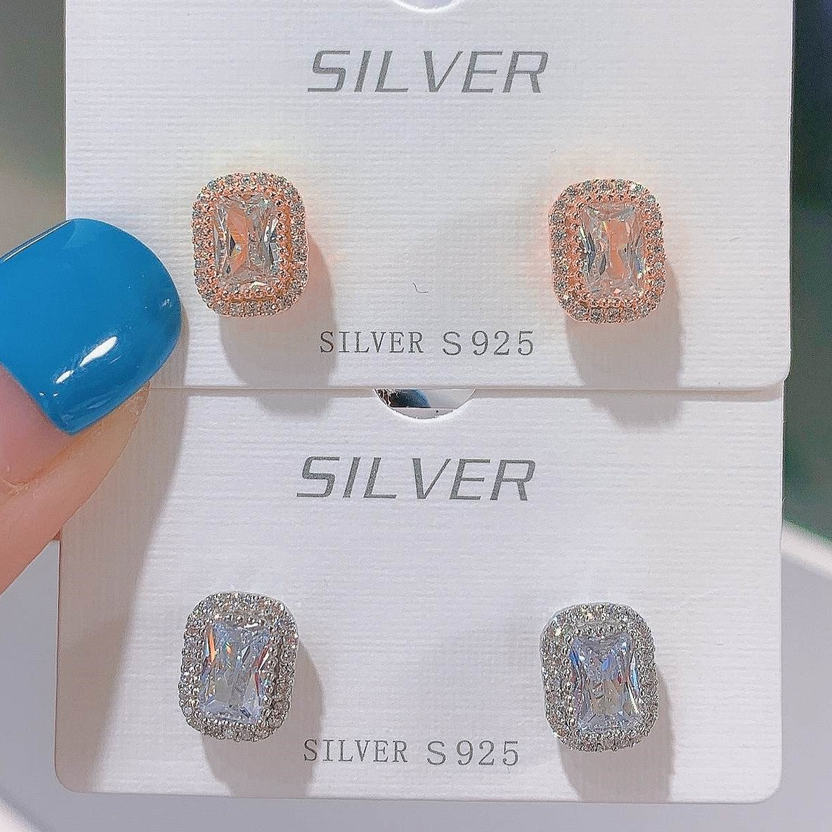 Sterling Silver Rose Gold Plated CZ Cluster Studs