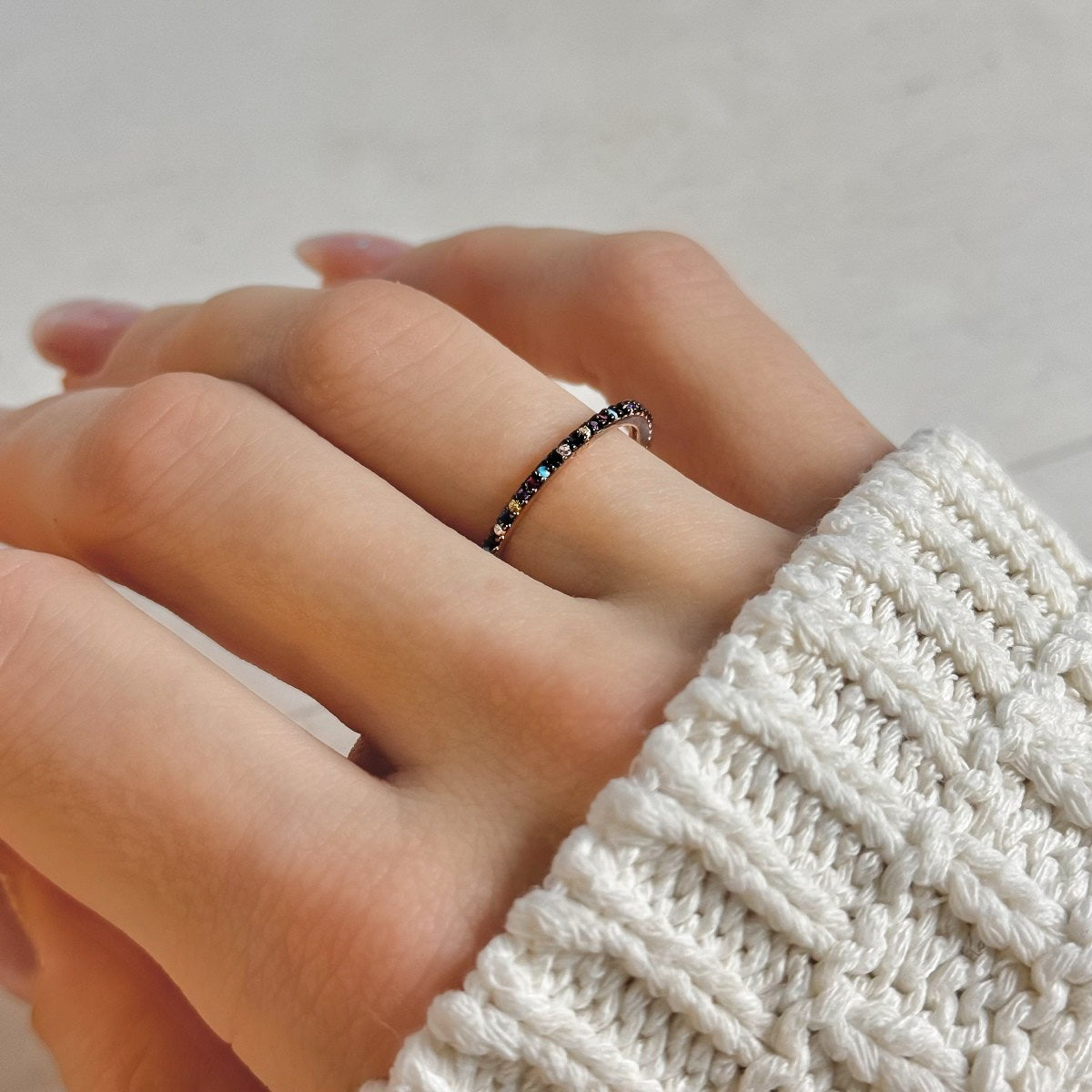 Silver Rhodium Plated 1 mm CZ Band Ring
