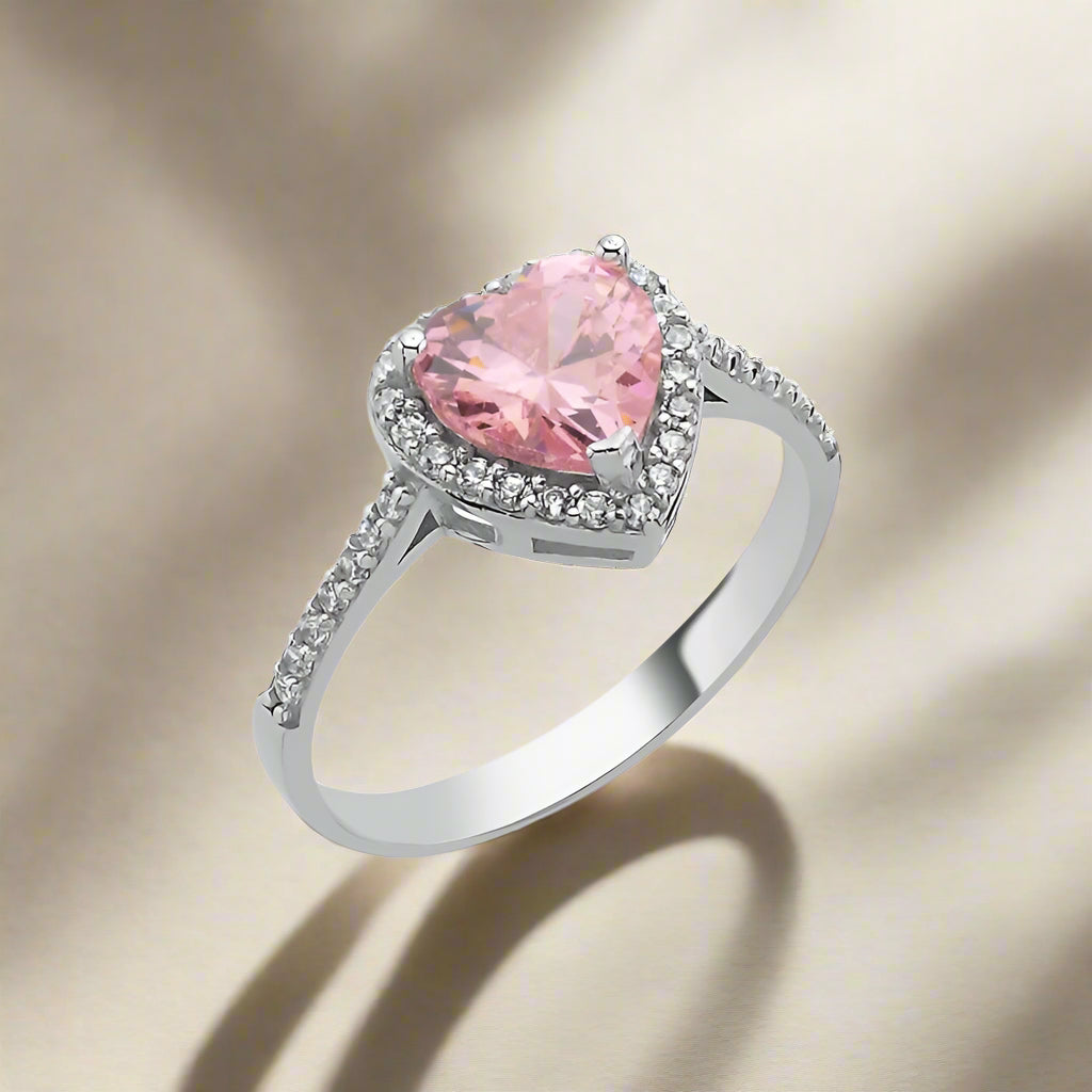 Silver Rhodium Plated CZ Heart Ring