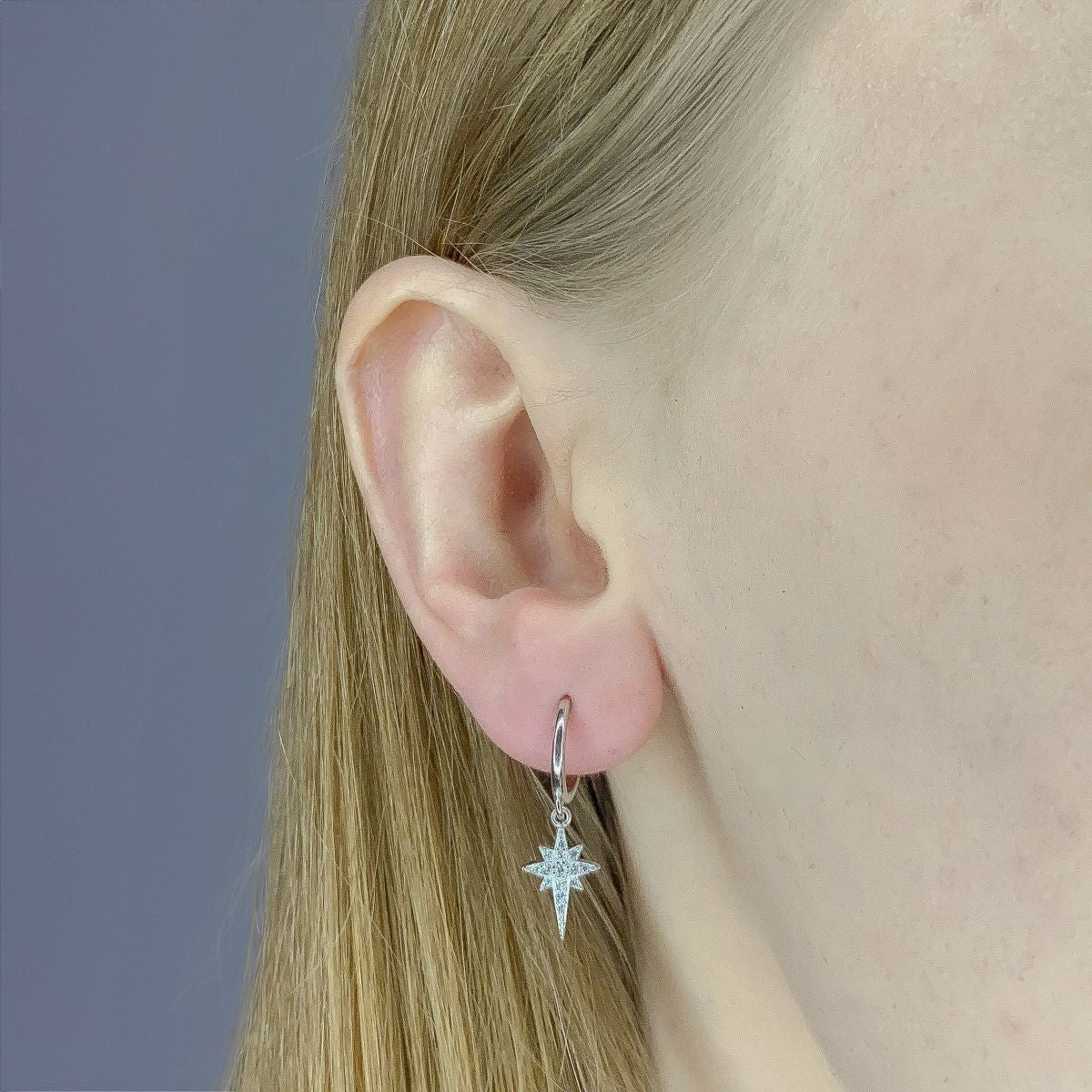 Sterling Silver Hoops with Star Charms