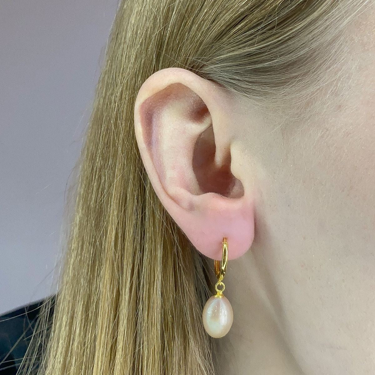 Sterling Silver Gold Plated Hoops with Pearl Charms