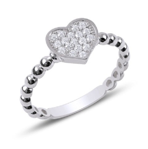 Sterling Silver Rhodium Plated Heart Ring