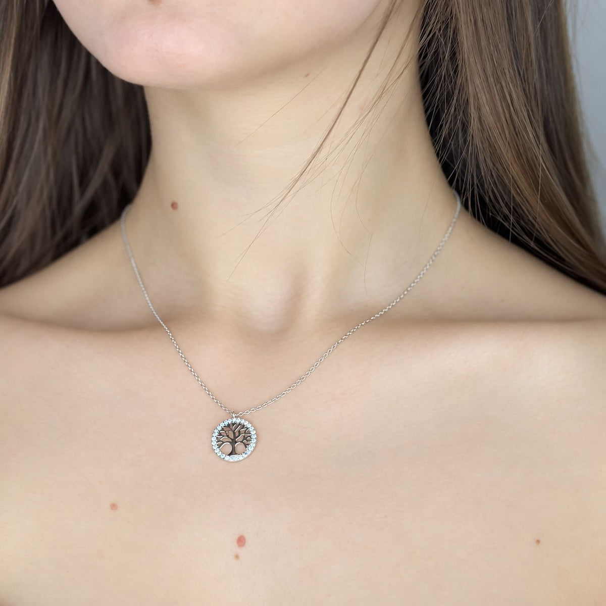 Scandinavian Silver Rhodium Plated Tree of Life Necklace