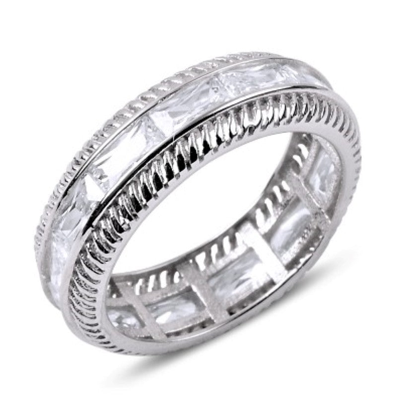 Sterling Silver Rhodium Plated 7 mm CZ Band Ring