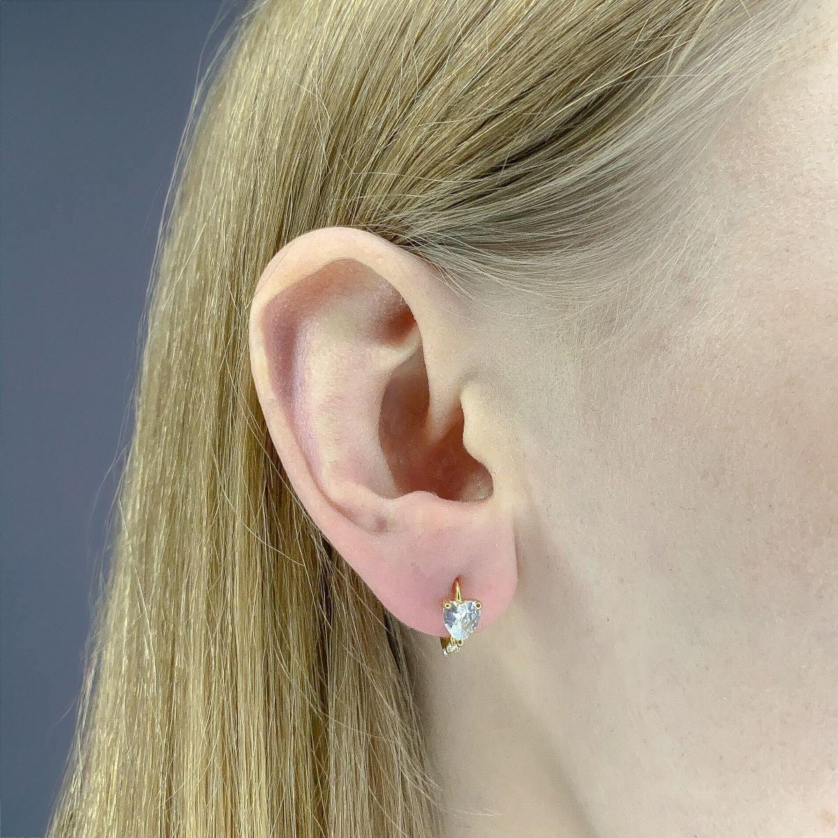 Sterling Silver Gold Plated CZ Heart Hoops