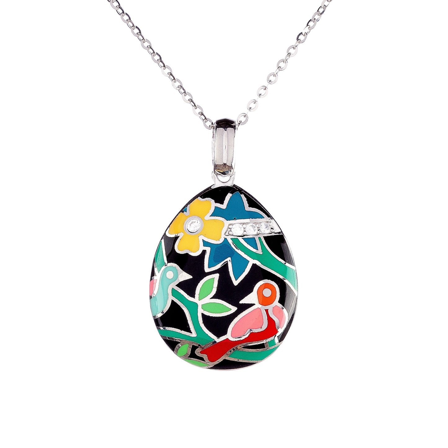Sterling Silver Rhodium Plated Enamel Necklace