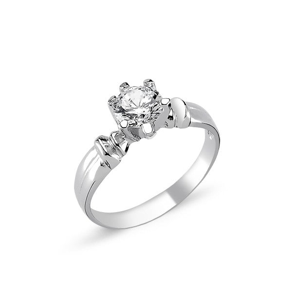 Sterling Silver Rhodium Plated CZ Crystal Ring