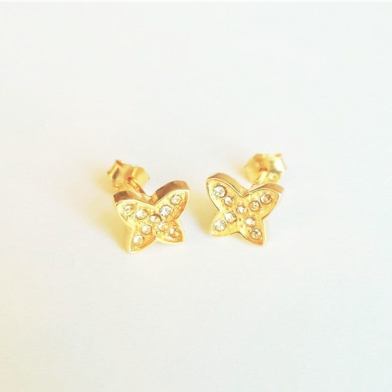Sterling Silver Gold Plated CZ Butterfly Studs