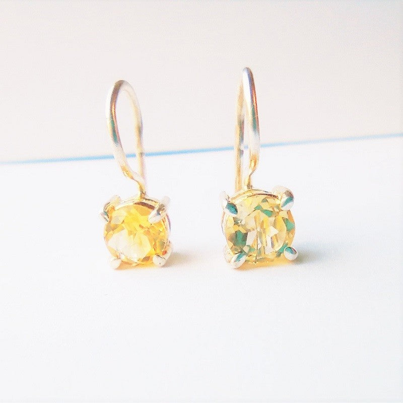 Sterling Silver Round Citrine Drop Earrings
