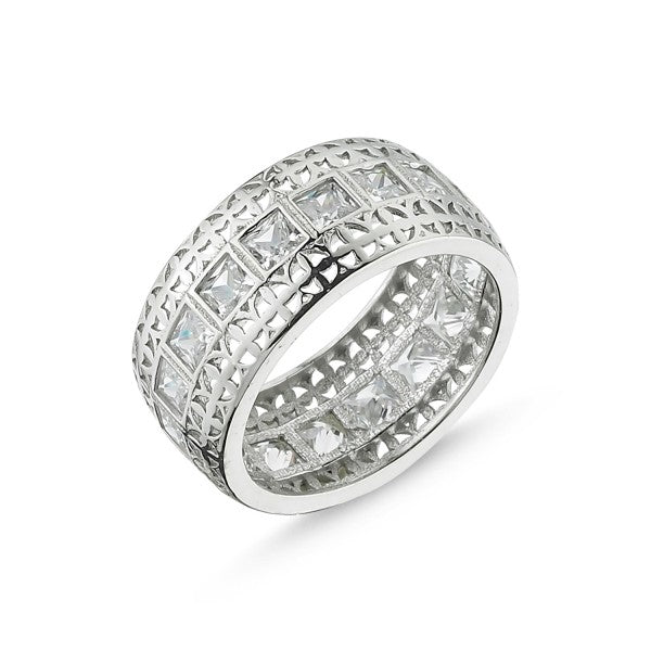 Sterling Silver Rhodium Plated Wide Band Ring