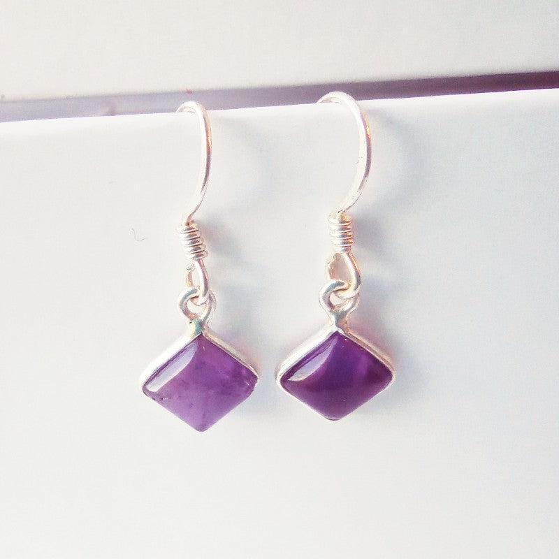 Sterling Silver Square Amethyst Drop Earrings