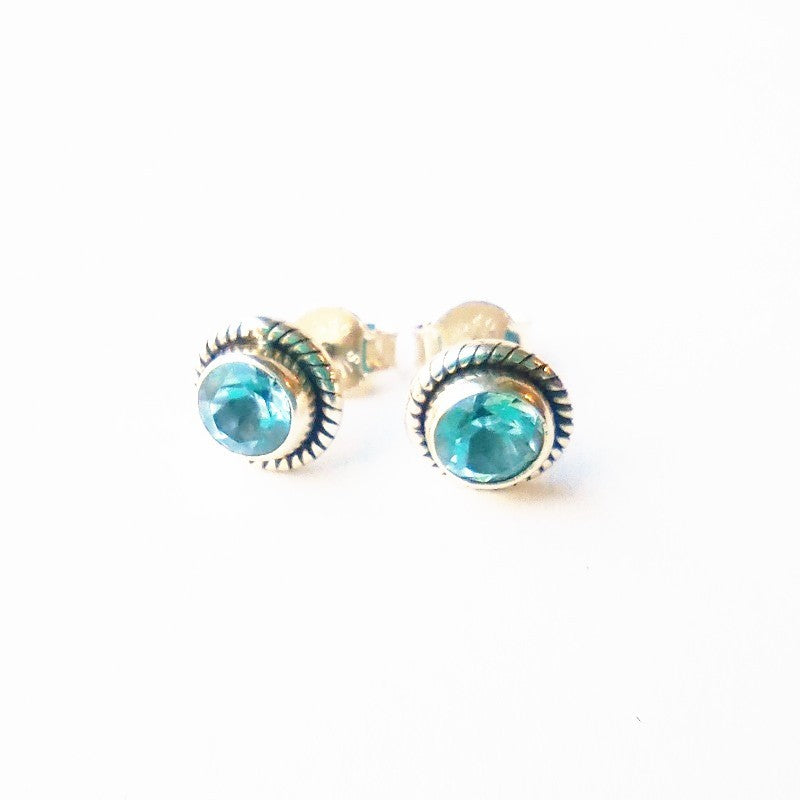 Sterling Silver Round Blue Topaz Studs