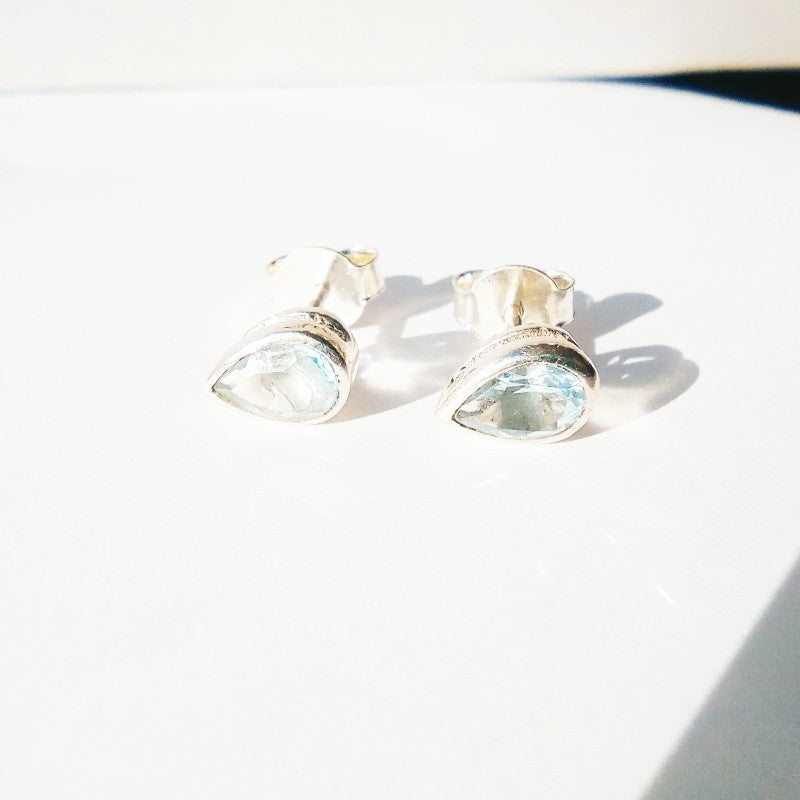 Sterling Silver Teardrop Blue Topaz Studs