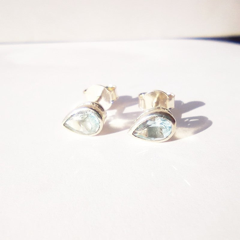 Sterling Silver Teardrop Blue Topaz Studs