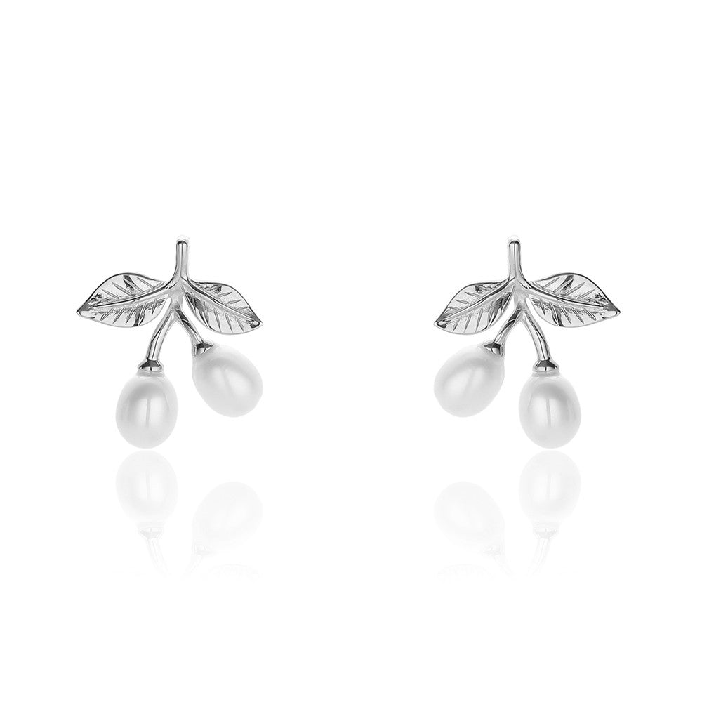 Sterling Silver Pearl Cherry Stud Earrings