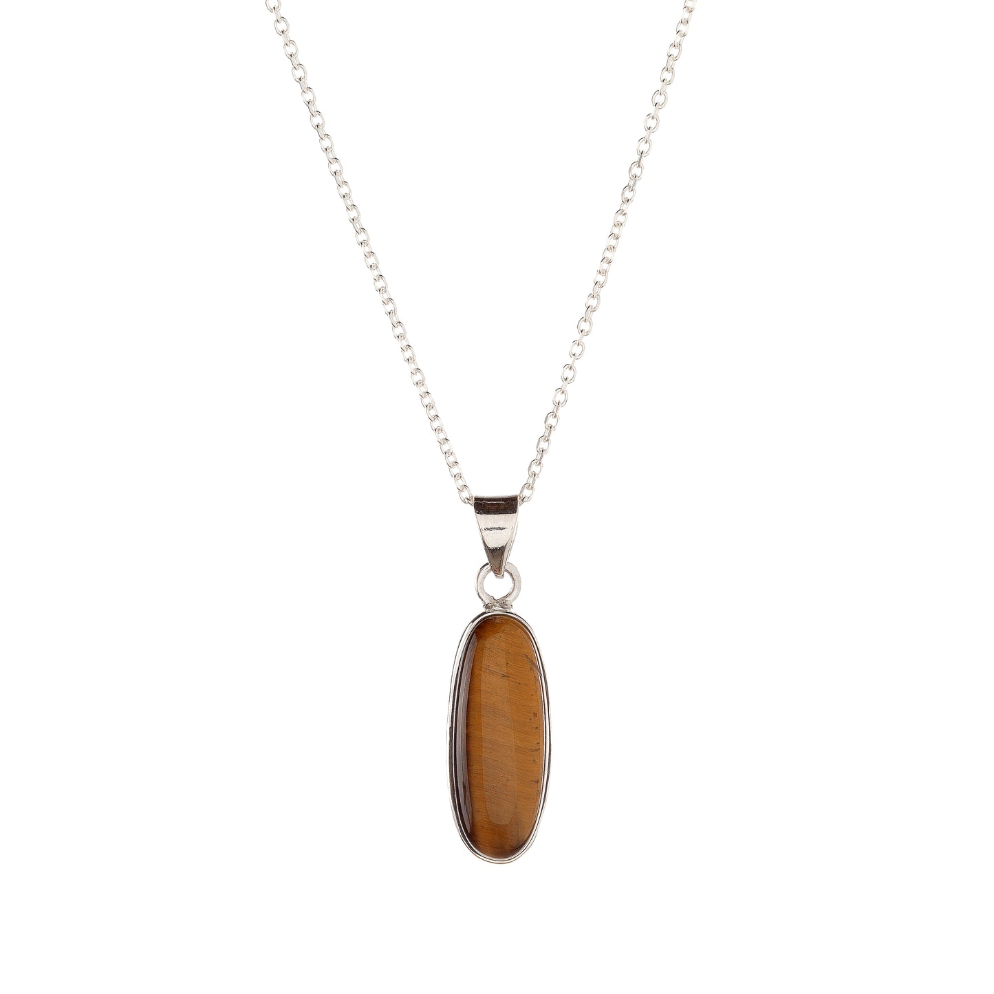 Sterling Silver Oval Tiger Eye Pendant Necklace