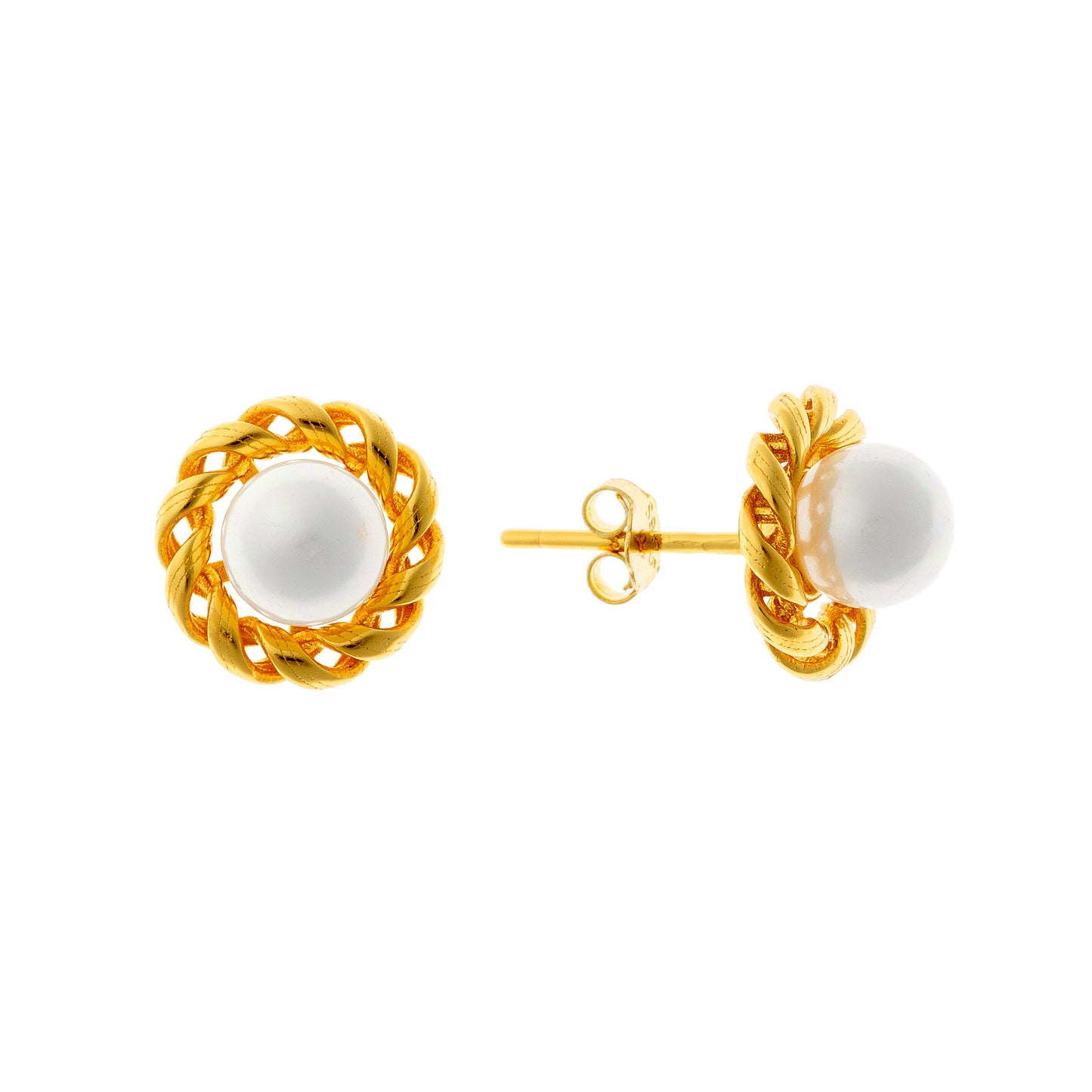 Sterling Silver Gold Plated Pearl Studs