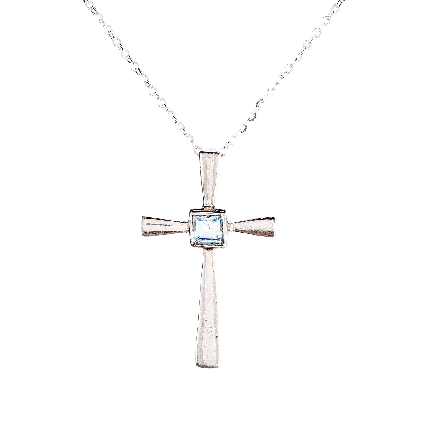 Sterling Silver Blue Topaz Cross Necklace