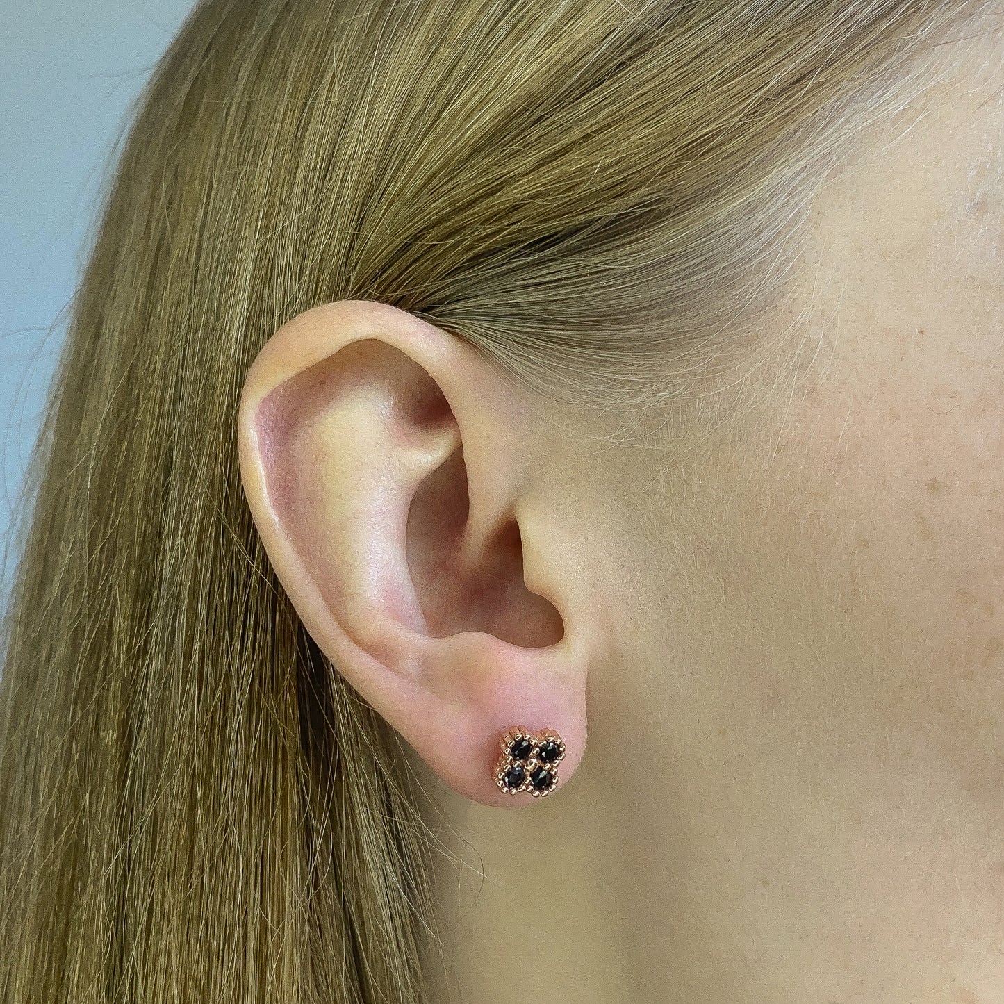 Sterling Silver Rose Gold Plated CZ Clover Studs