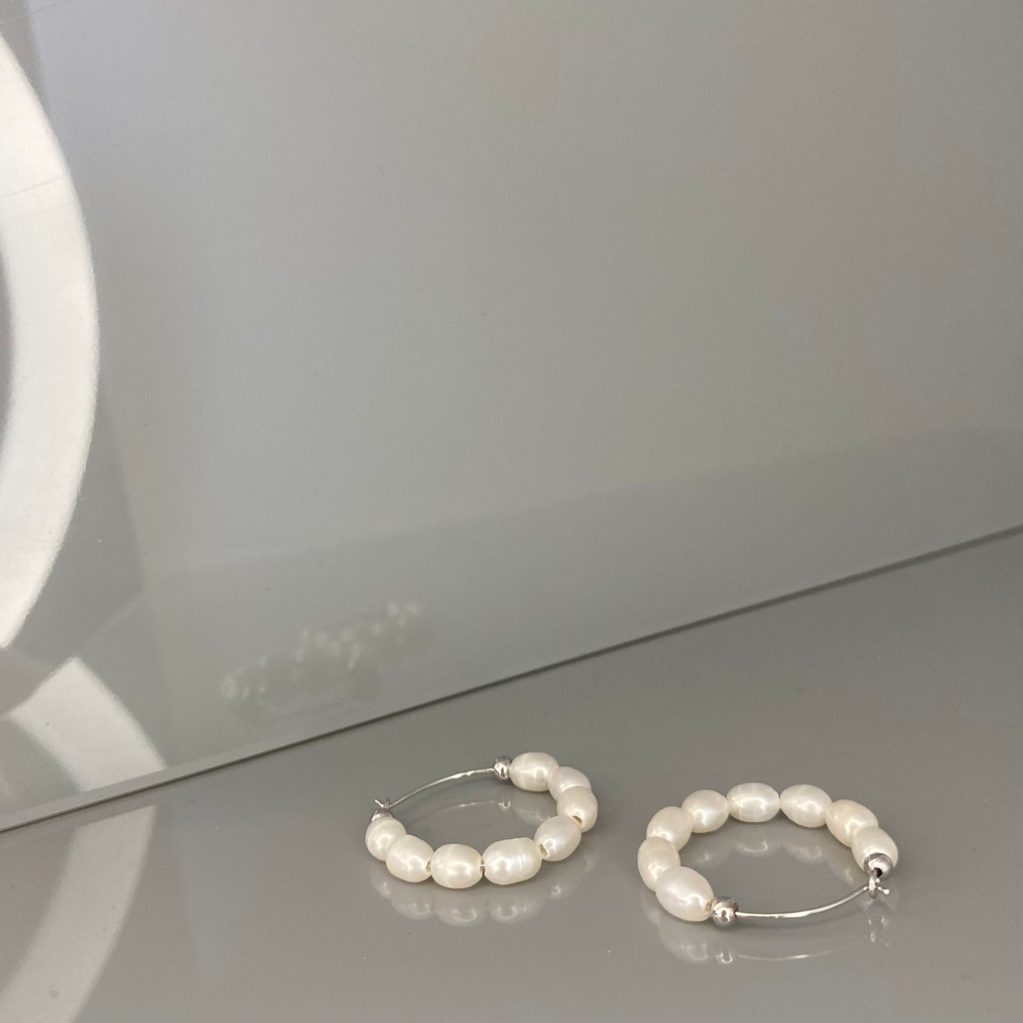 Sterling Silver Rhodium Plated Pearl Hoops