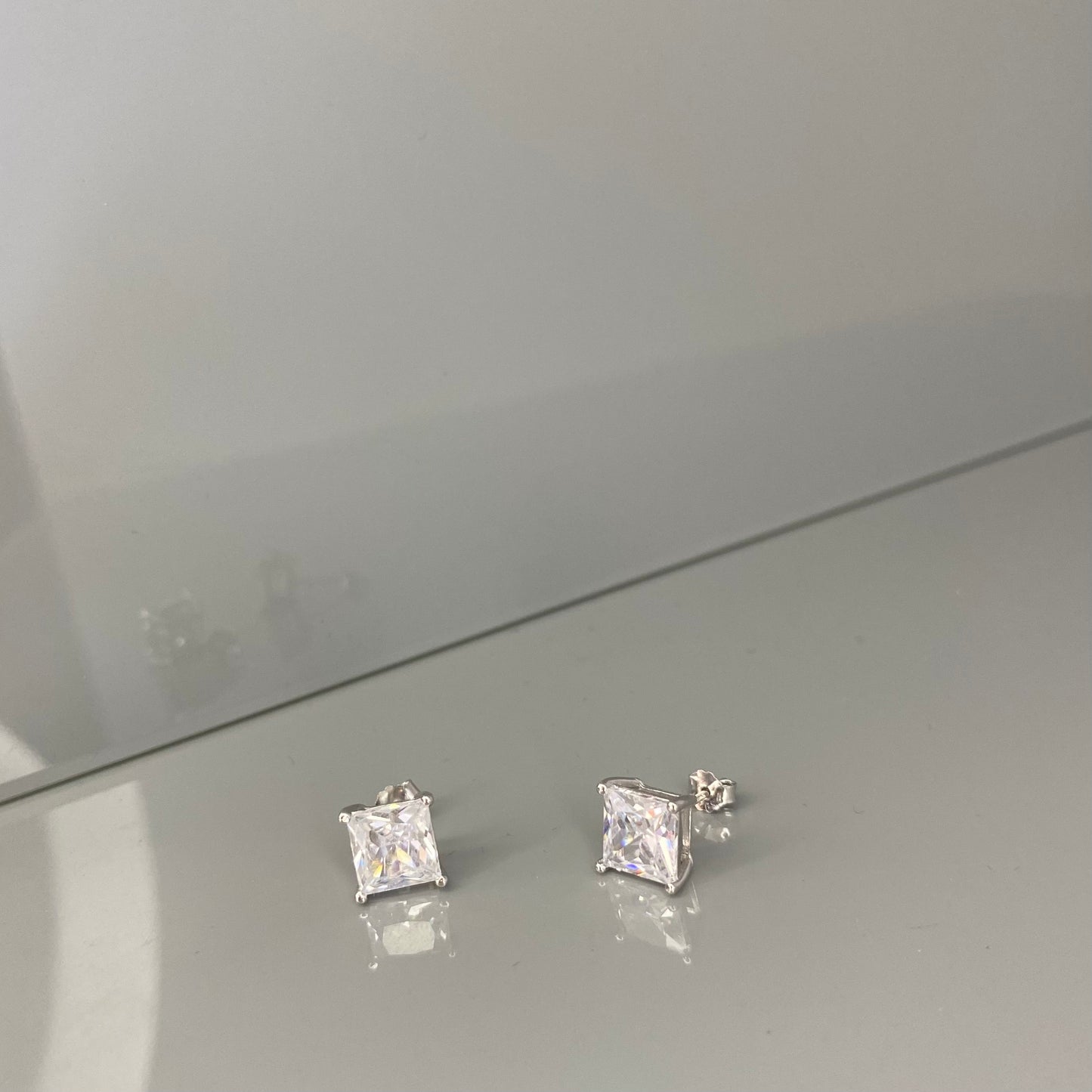 Sterling Silver Rhodium Plated 3 - 10 mm Princess Studs