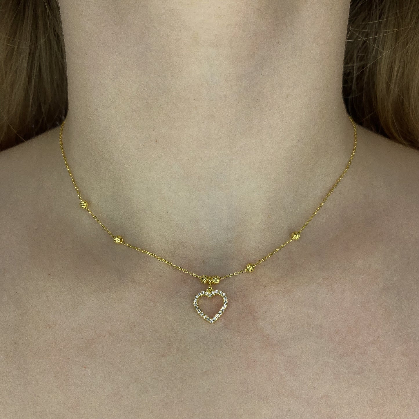 Sterling Silver Gold Plated CZ Heart Necklace