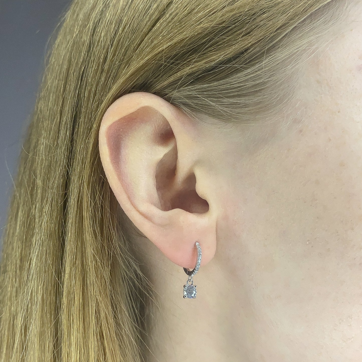 Sterling Silver Rhodium Plated Hoops with Charms