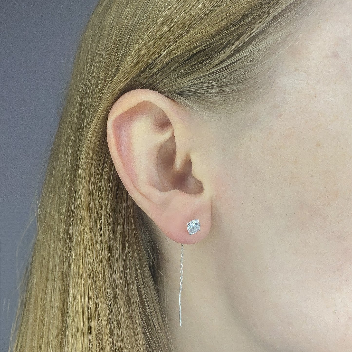 Sterling Silver CZ Chain Drop Earrings