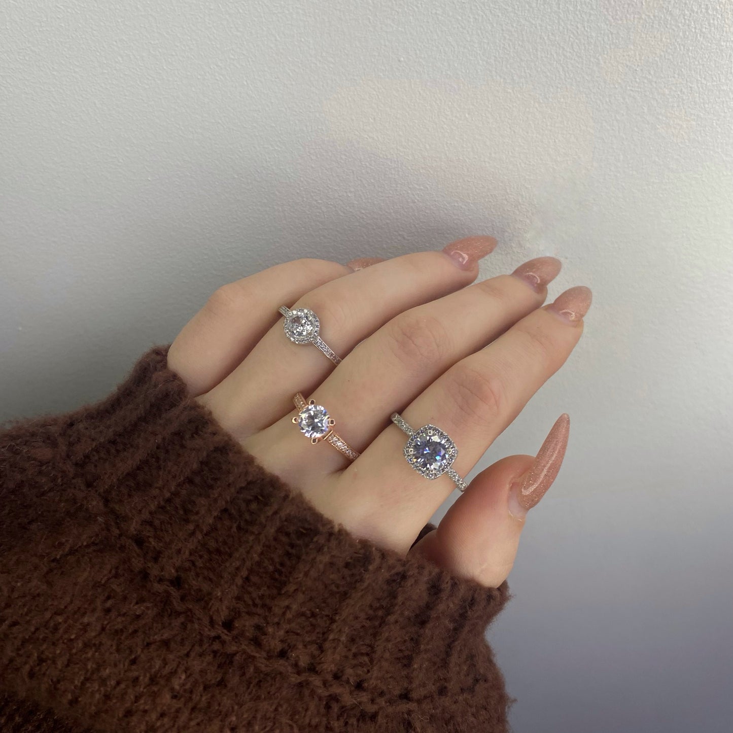 Silver Rose Gold Plated CZ Crystal Ring