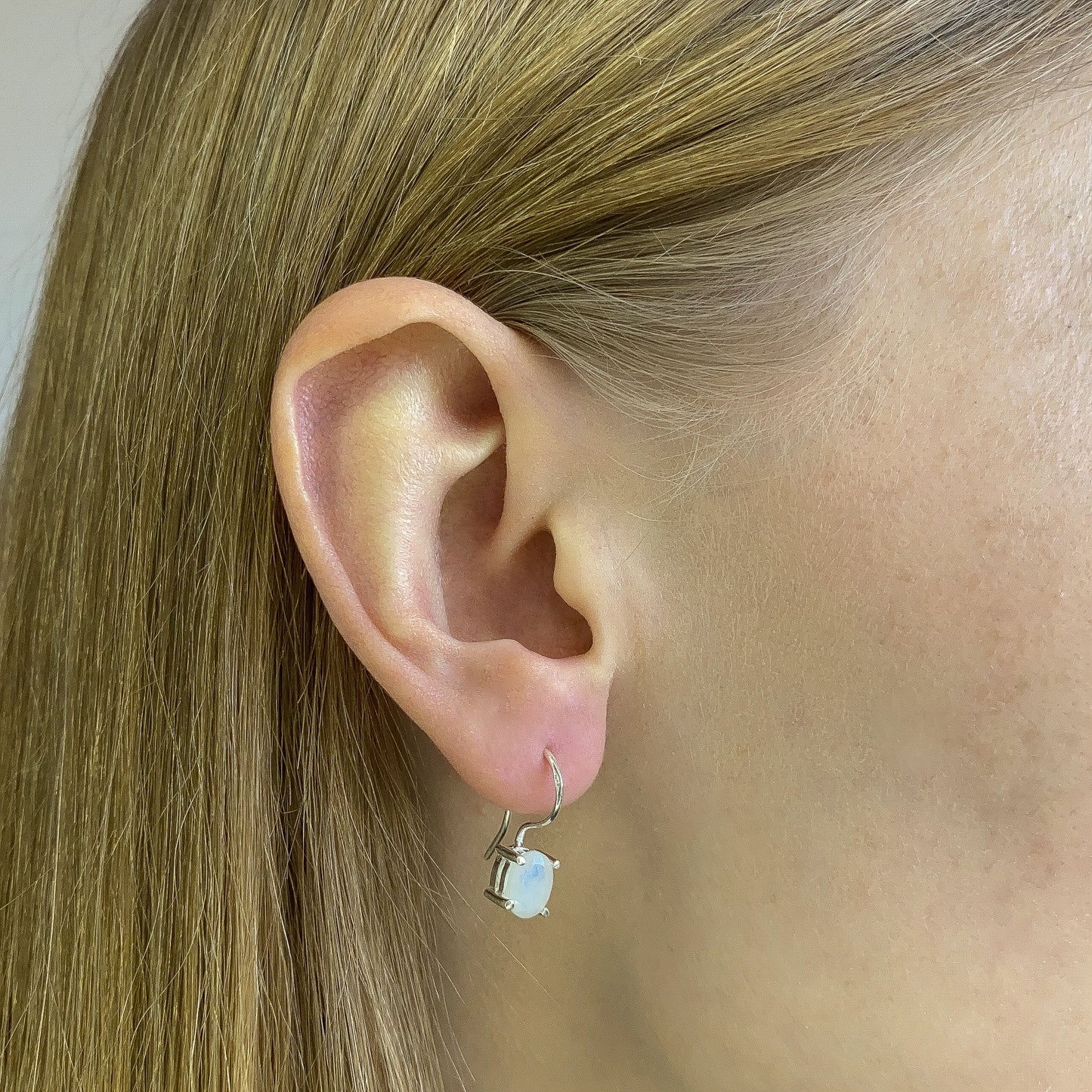 Sterling Silver Oval Moonstone Drop Earrings