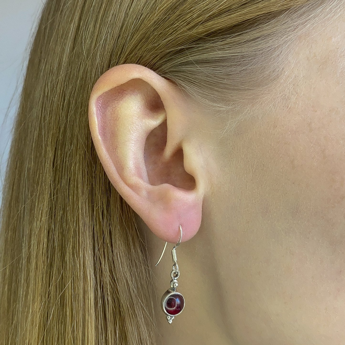 Sterling Silver Garnet Drop Earrings