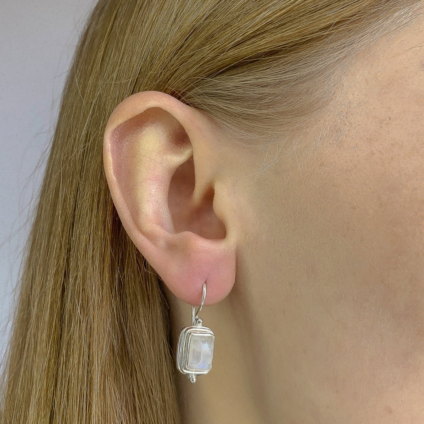 Sterling Silver Rectangle Moonstone Drop Earrings