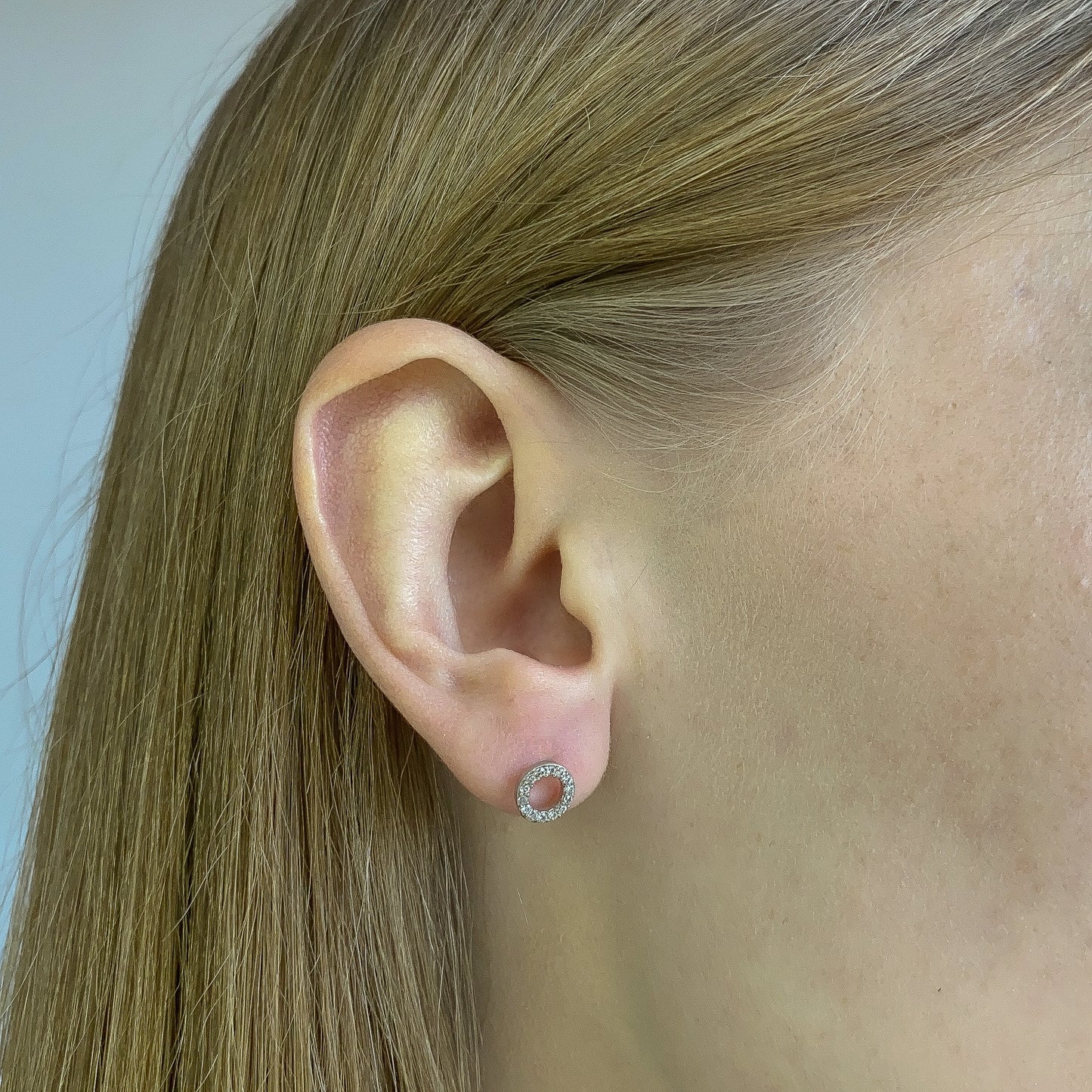 Silver Rhodium Plated Round CZ Studs