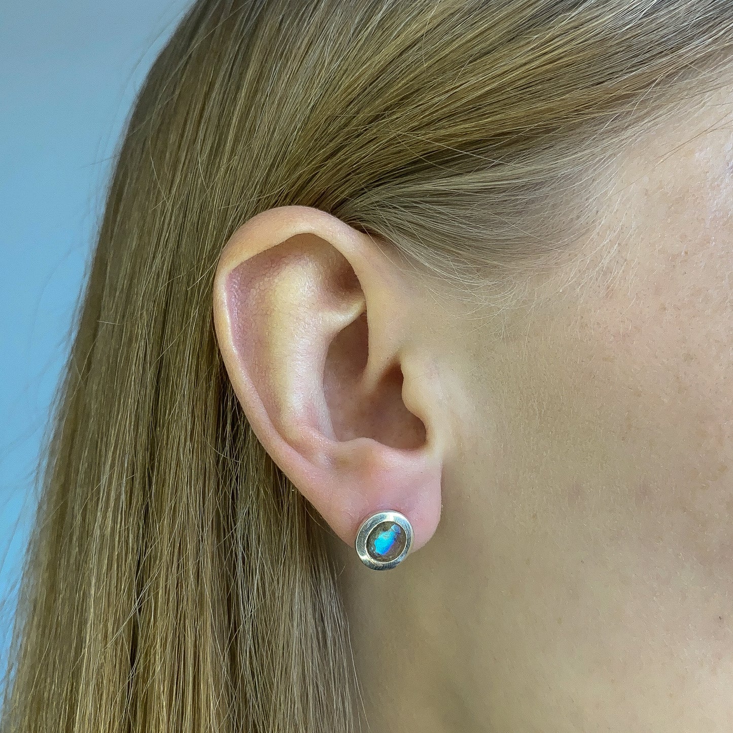 Sterling Silver Round Labradorite Studs