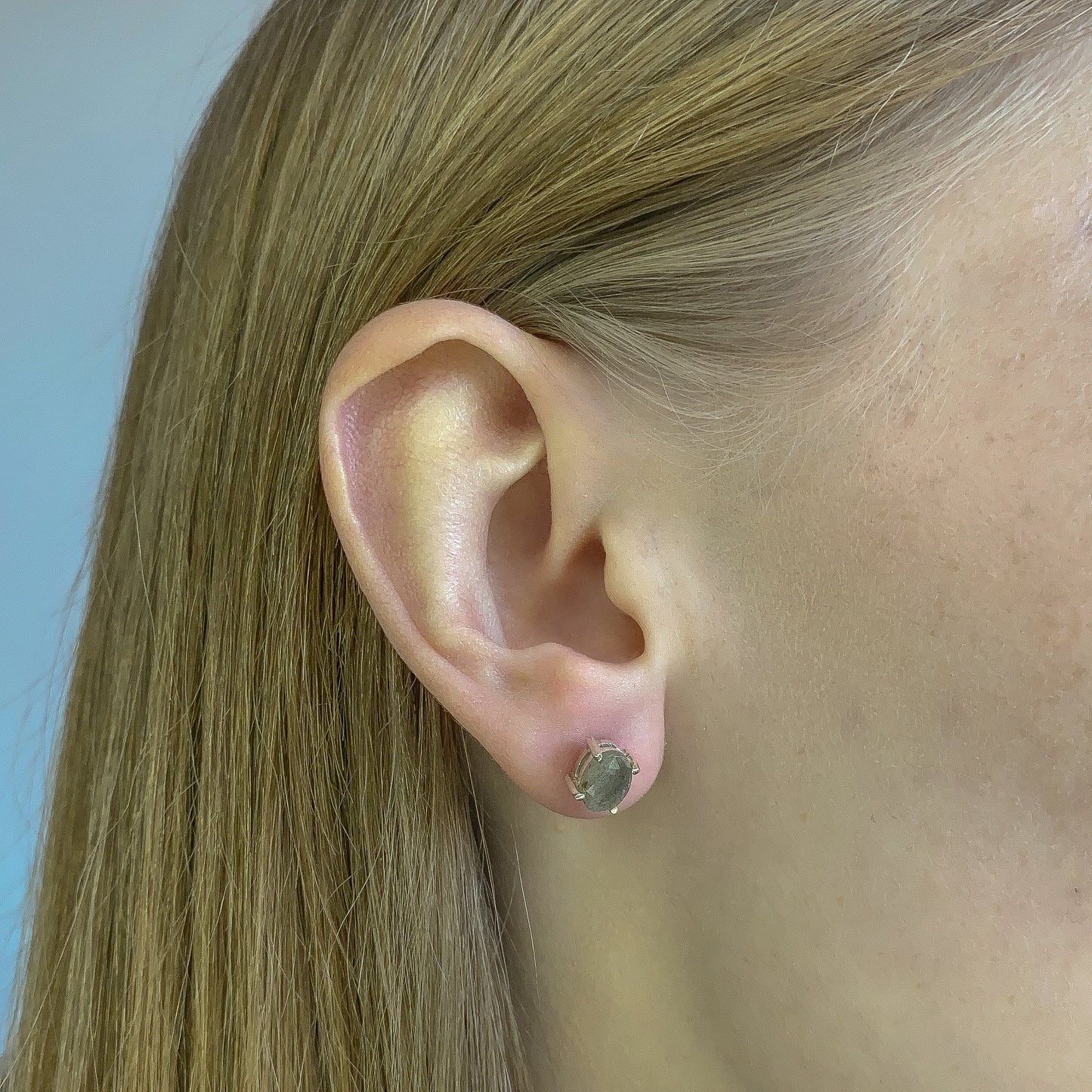 Sterling Silver Oval Labradorite Studs