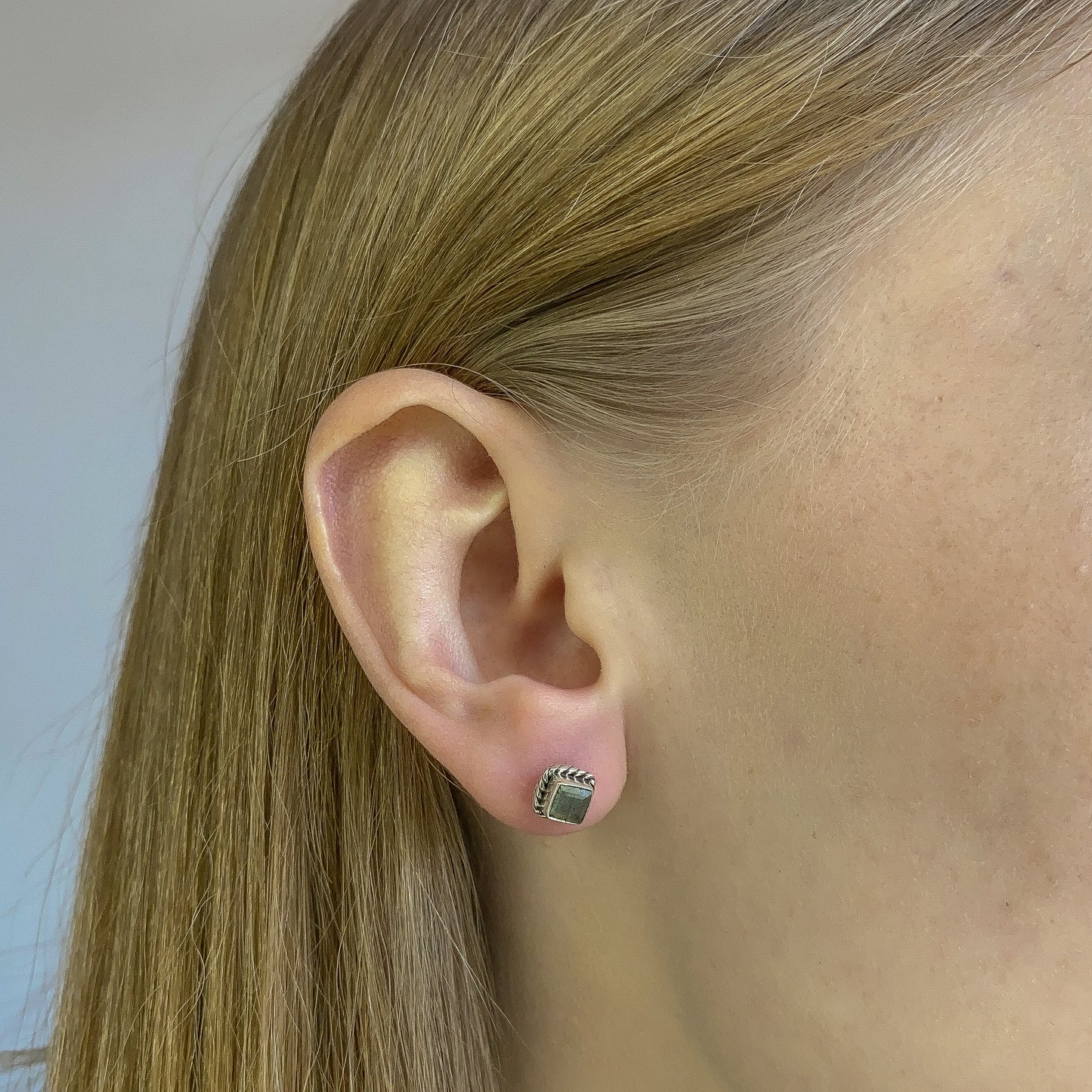 Sterling Silver Square Labradorite Studs
