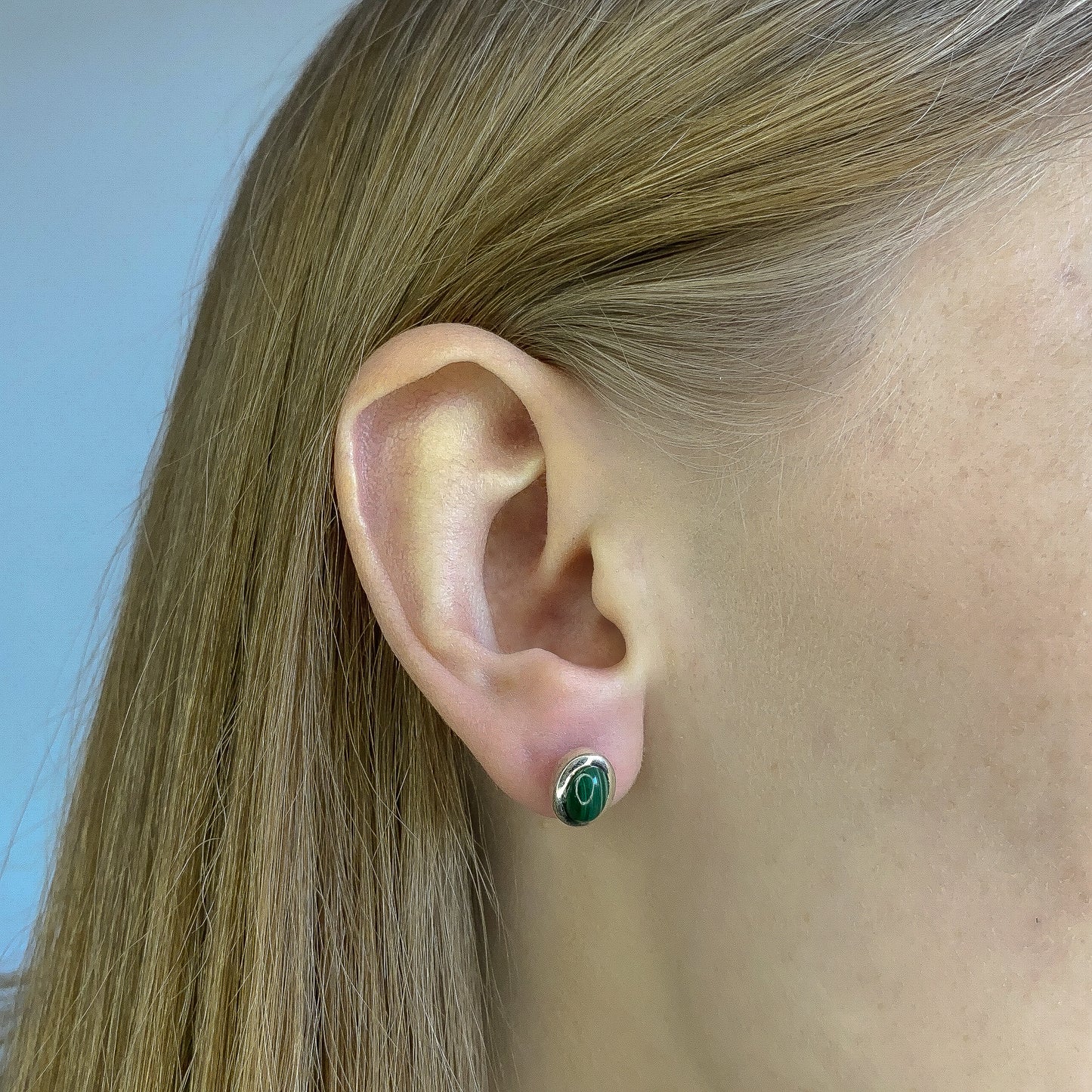 Sterling Silver Oval Malachite Studs