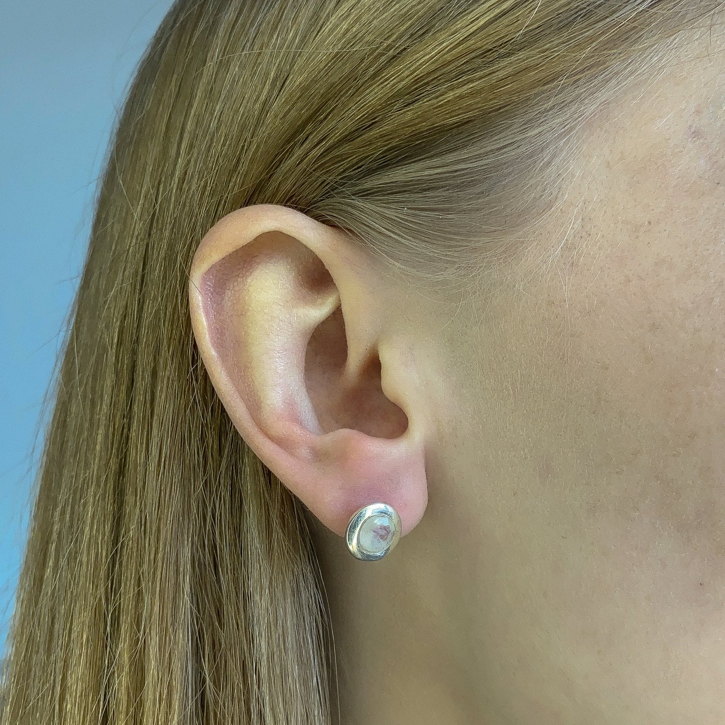 Sterling Silver Round Moonstone Studs