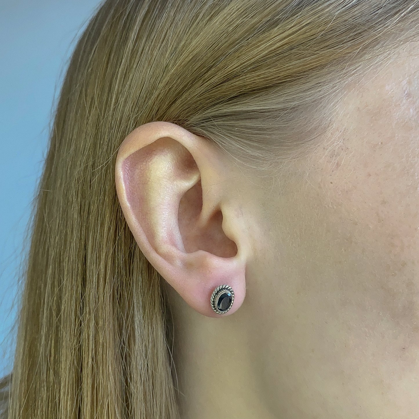 Sterling Silver Oval Black Onyx Studs