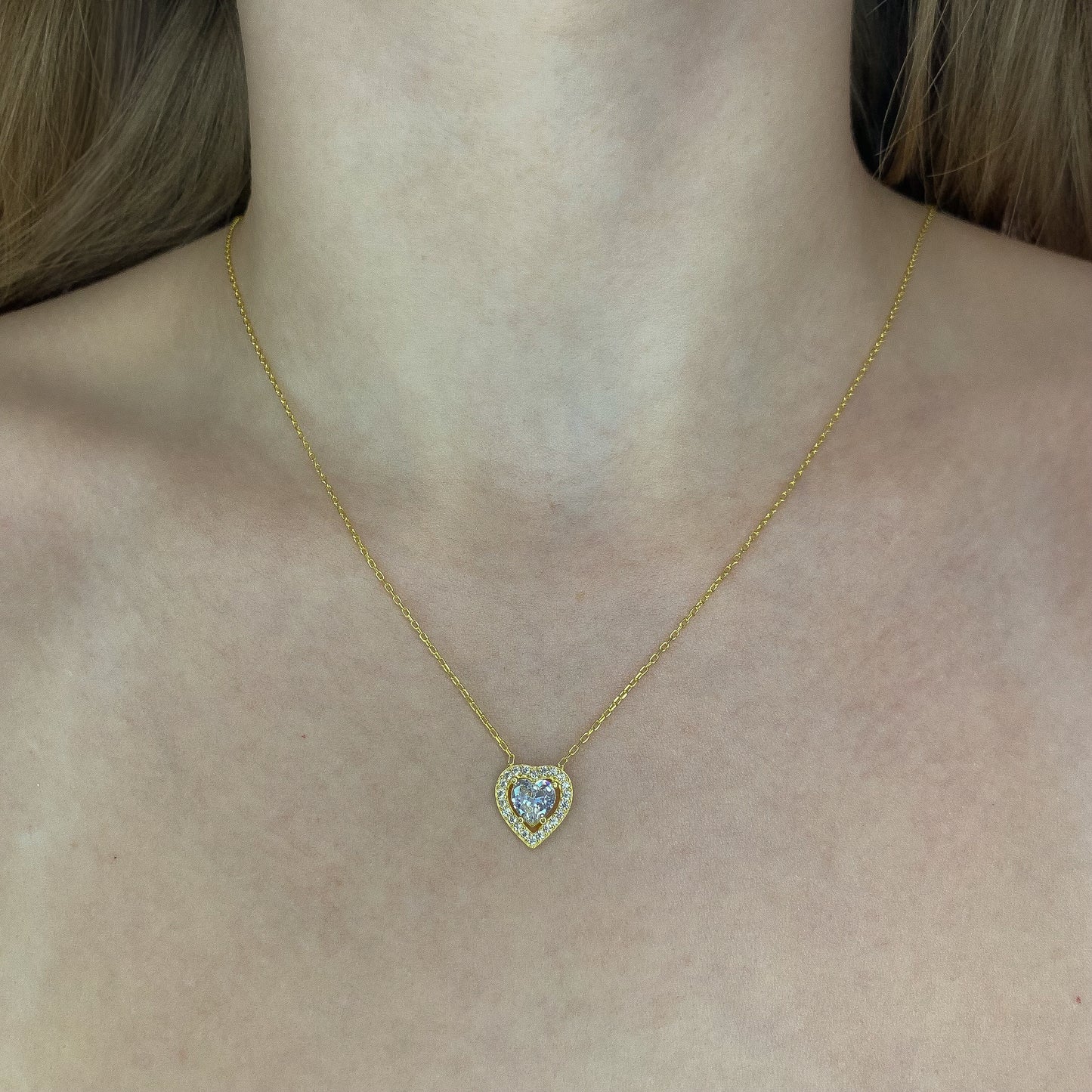 Sterling Silver Gold Plated CZ Heart Necklace