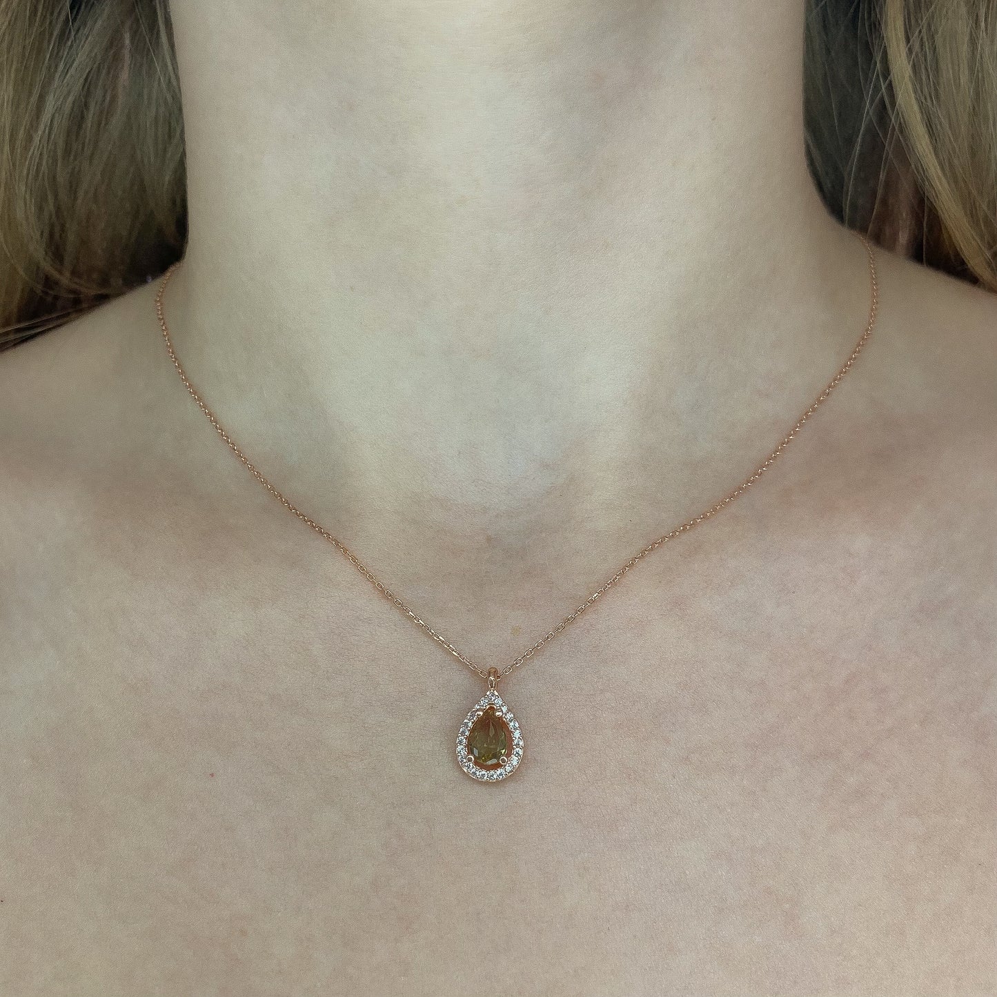 Sterling Silver Rose Gold Plated Teardrop Zultanite Necklace