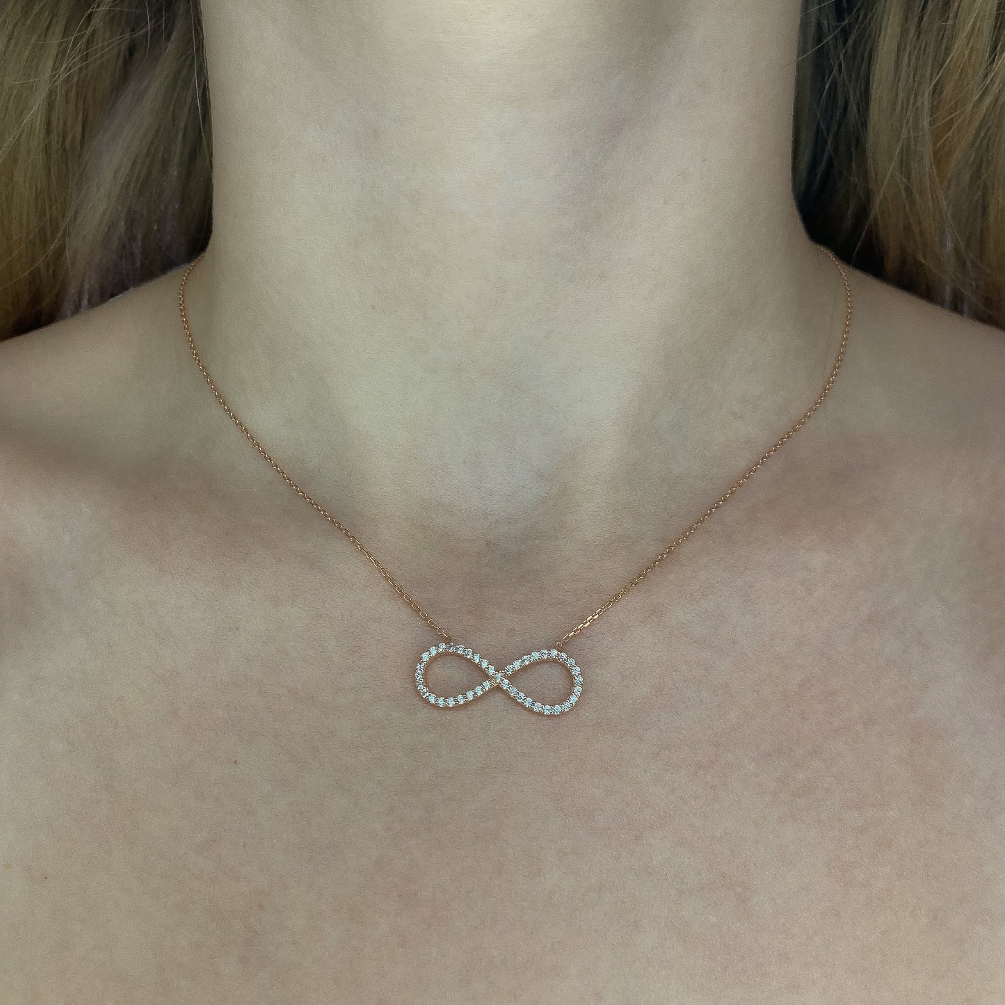 Sterling Silver Rose Gold Plated CZ Infinity Necklace