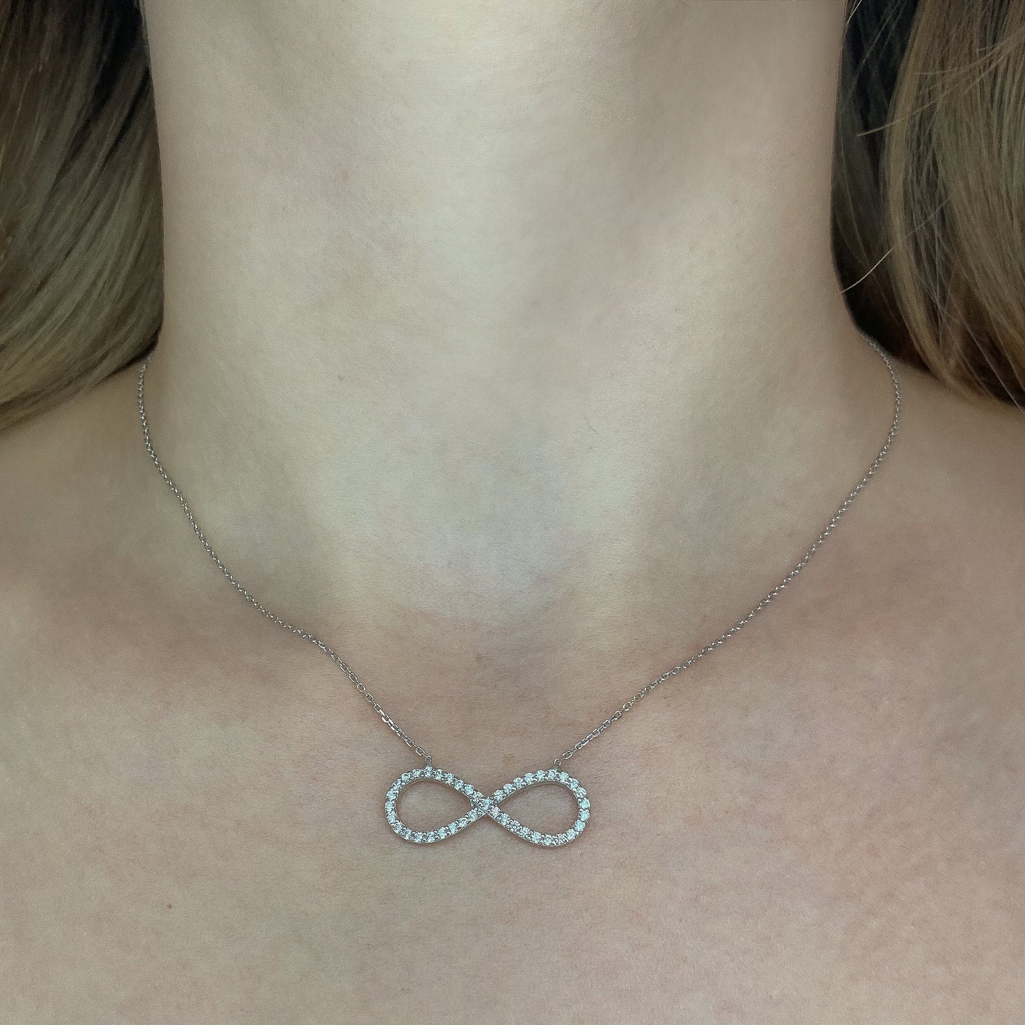 Sterling Silver Rhodium Plated CZ Infinity Necklace