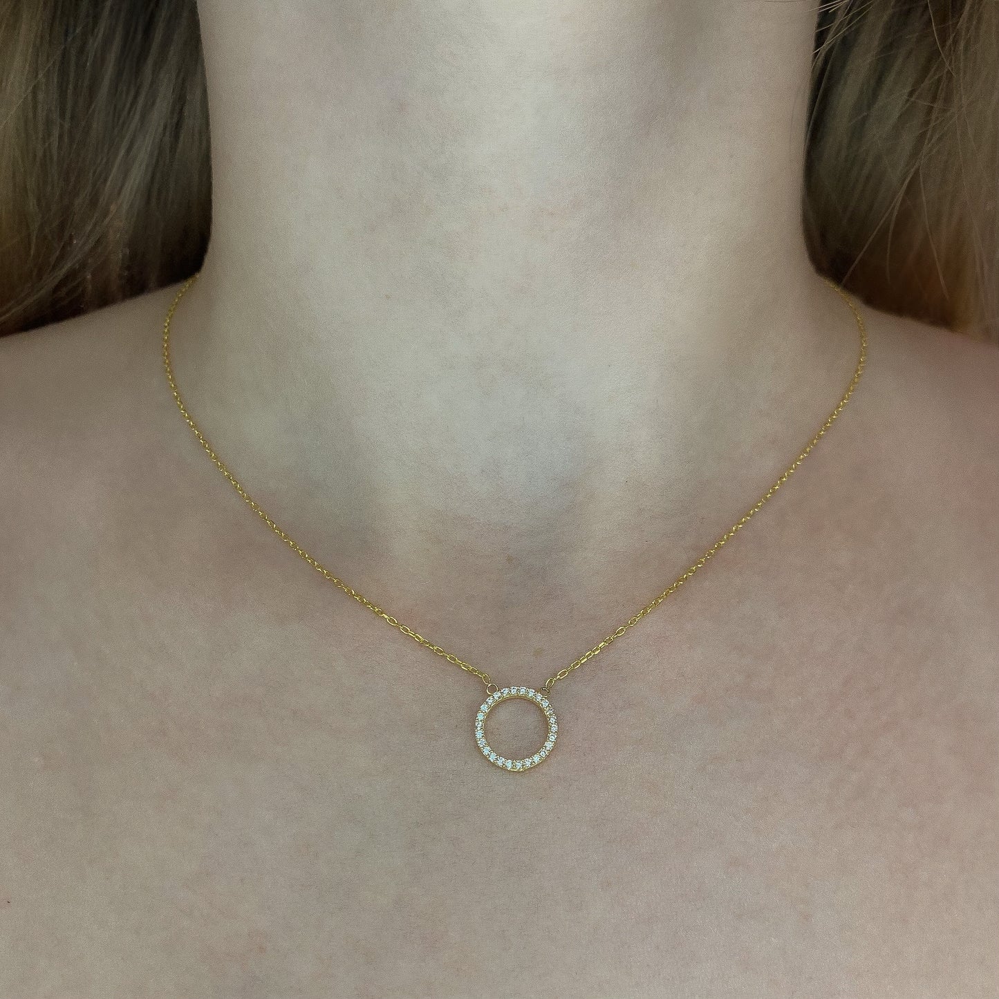 Sterling Silver Gold Plated CZ Circle Necklace