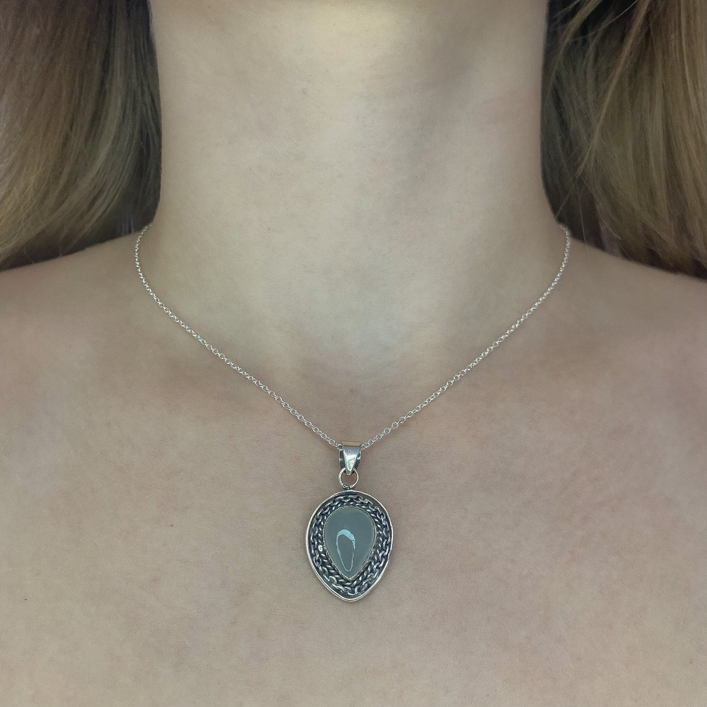 Sterling Silver Chalcedony Pendant Necklace
