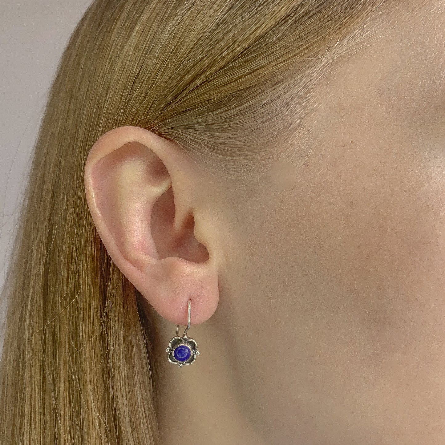 Sterling Silver Lazurite Flower Drop Earrings